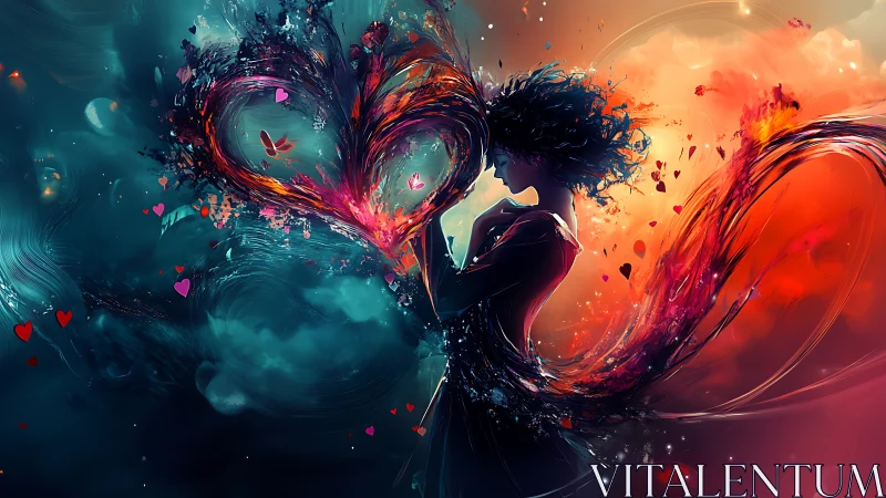 Silhouette Erupts Through Neon Heart Collision.