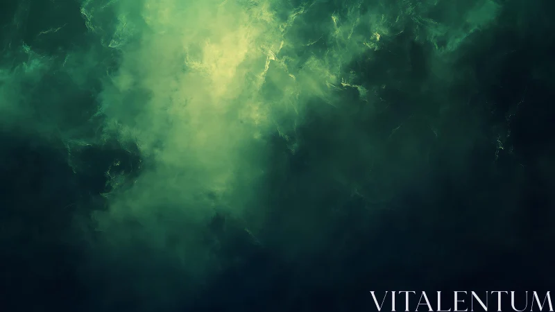 Abstract green mist cloud digital art with dark moody atmosphere.