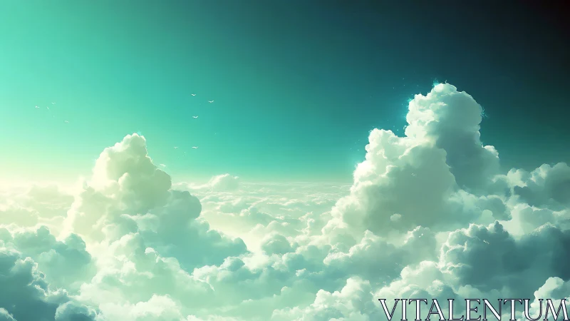 Layered cumulonimbus formations extend across a teal sky