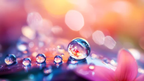 Glistening morning dew pearls over dreamy pastel petals.