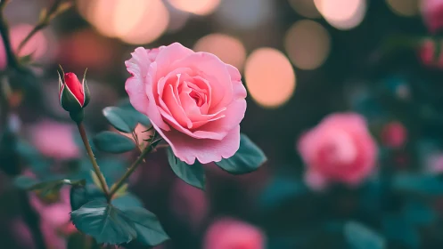 Pink Garden Rose with Selective Focus and Bokeh.