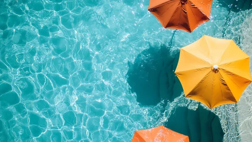 Sunlit poolside umbrellas cast playful shadows on clear water