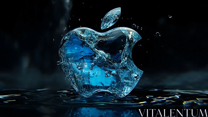 Water-formed apple-shaped logo splashing against dark water