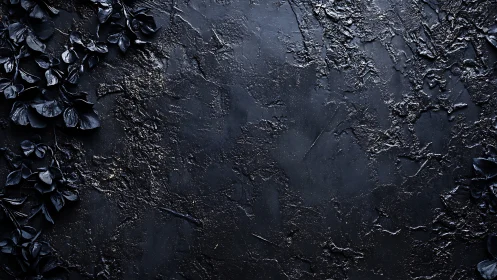 Matte black textured background frames glossy dark petals