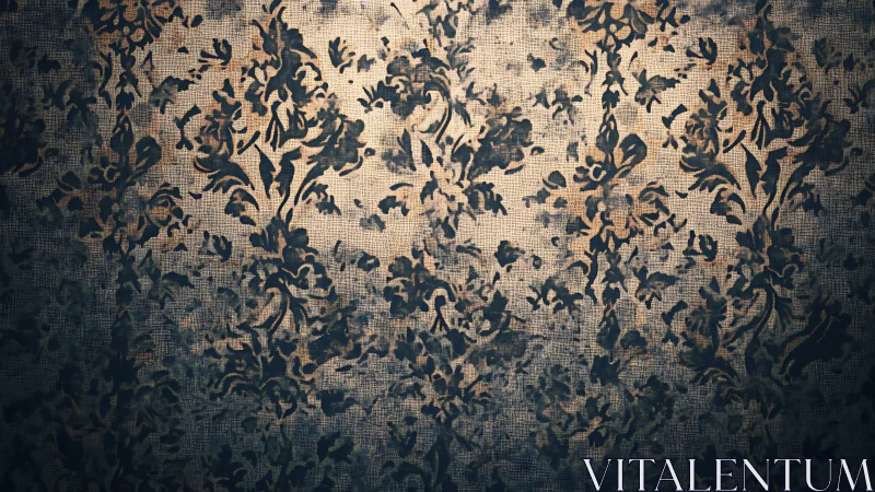 Vintage floral damask wallpaper fades into shadowed texture.