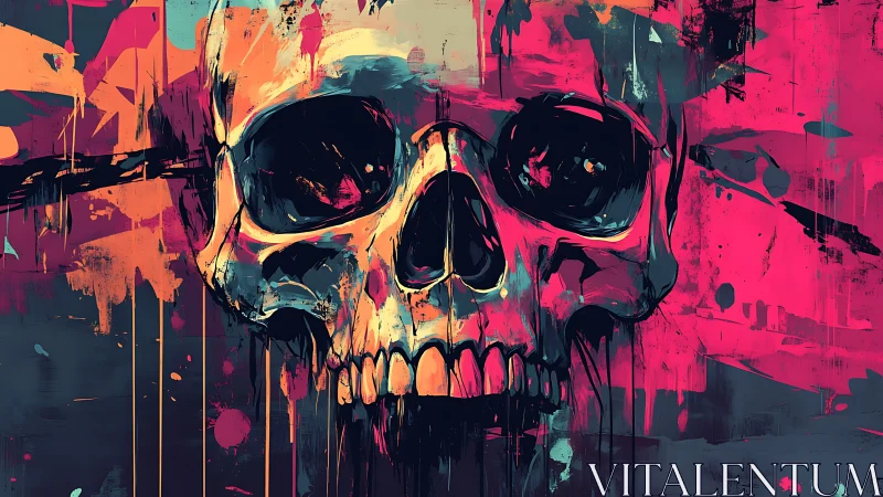 Expressive neon skull study with gestural abstract structure.