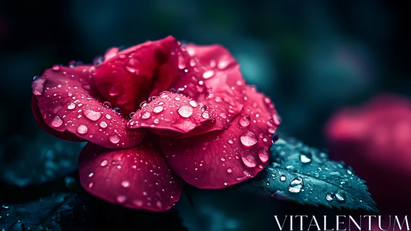 Deep Magenta Petals: Macro Water Droplet Study.