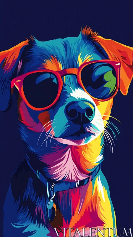 Cool neon dog in shades against deep midnight backdrop.