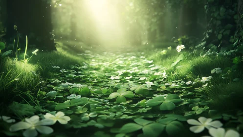 Enchanted Forest Floor Bathed in Golden Light.