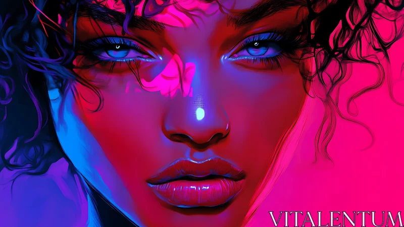 Neon-lit gaze in bold electric pinks and deep sapphire blues.