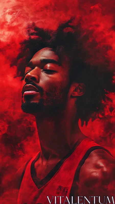 Portrait of basketball player in red atmospheric smoke