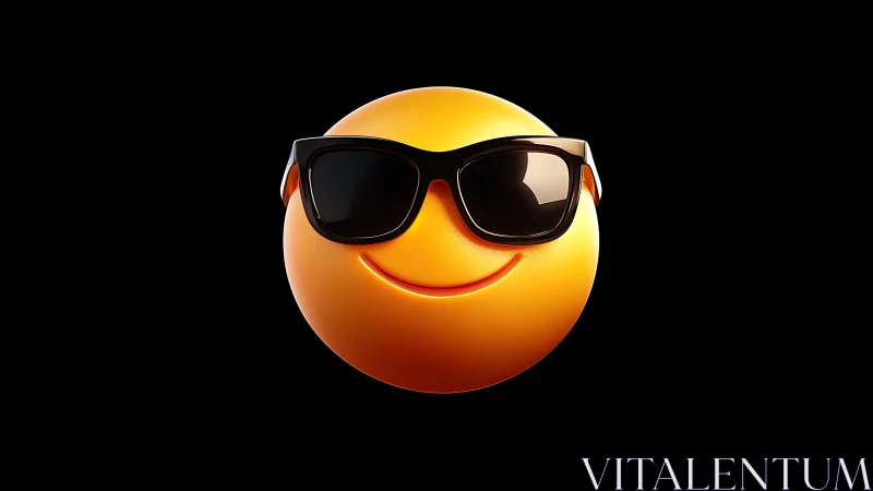 3D glossy smiley emoji with sunglasses on black ground.