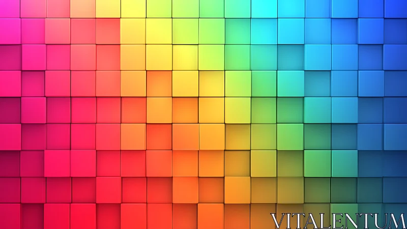 Color gradient cubes forming structured 3D wall pattern.