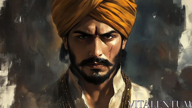 Intense warrior gaze dominates this regal painted portrait.