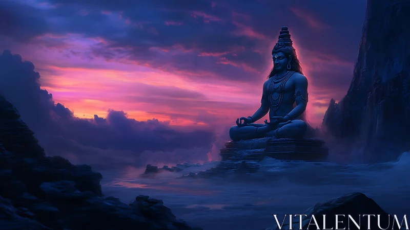 Twilight ocean meditation beneath a storm-kissed violet sky.