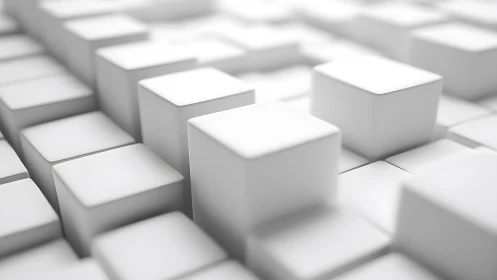 Minimal white cubes rise in a soft, futuristic 3D grid