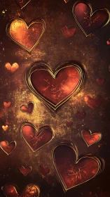 Glowing Neon Hearts on Textured Burnt Orange Background.