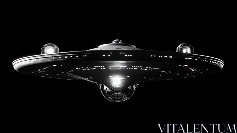 Monochrome starship render with illuminated saucer hull.