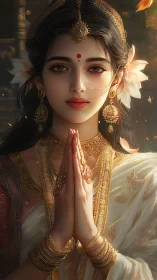 Digital portrait of woman in traditional Indian attire.