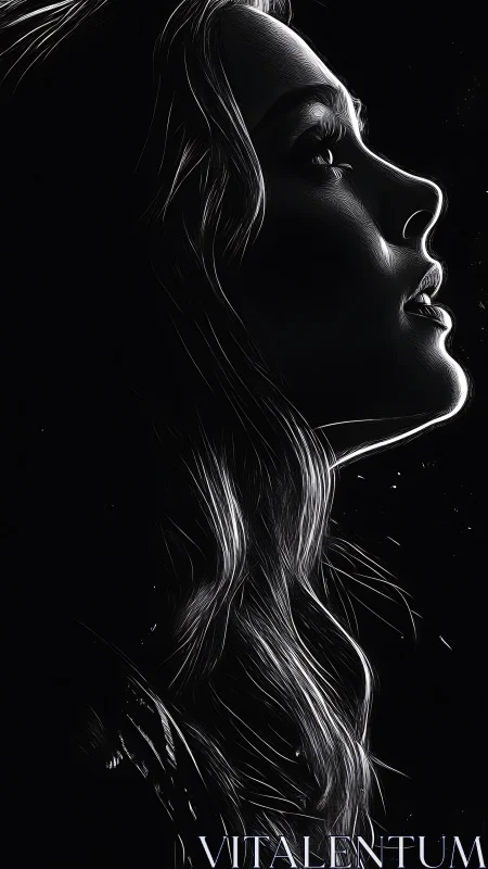 Digital painting profile portrait with luminous edge lighting.