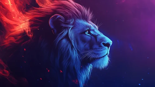 Chromatic lion profile under bifurcated thermal lighting.