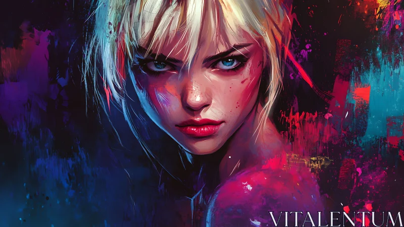 Fierce neon portrait of a rebel girl in electric color storm.