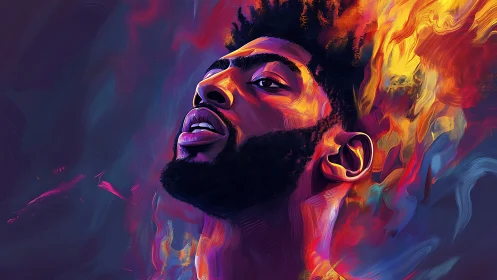 Radiant portrait of a dreamer glowing with bold color and fire.