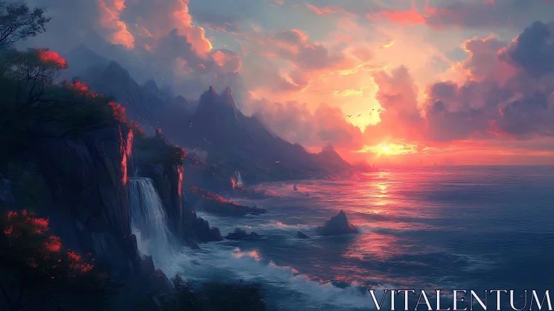 Coastal mountain shoreline receives low sun over calm sea