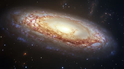 Spiral galaxy twirls like a molten lantern in deep space