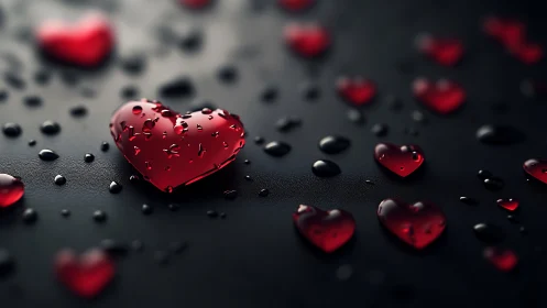 Crimson Hearts Dancing Across Obsidian Canvas