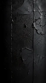 Macro detail of cracked black painted wall with glossy patina