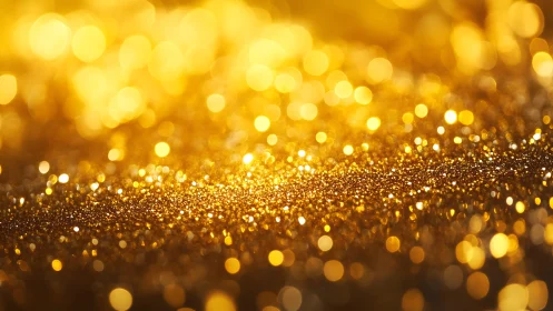 Sparkling golden glitter background with bokeh lights, festive abstract style.