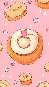 Sweet Pastries and Hearts: Illustrated Donut Pattern Design.