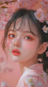 Soft spring portrait surrounded by dreamy cherry blossoms.