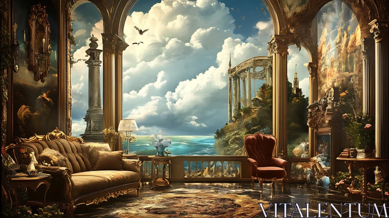 Baroque seaside salon opens onto fantastical neoclassical ruins