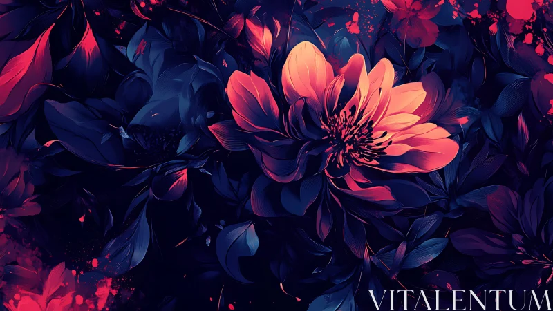 Neon Floral Bloom with Dark Garden Backdrop.