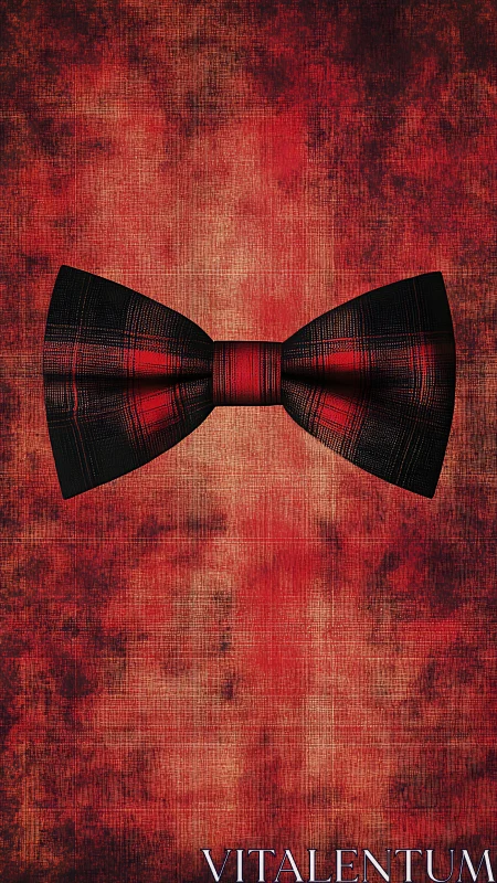Red tartan bow tie floats over distressed grunge canvas