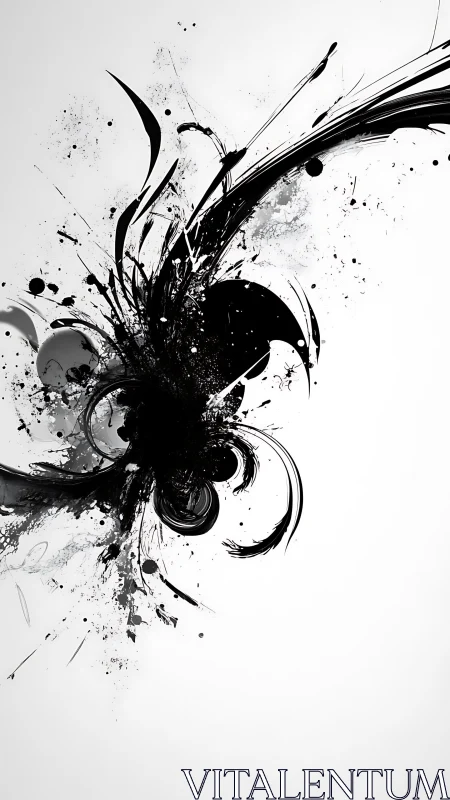 Monochrome abstract ink splashes intersect a white gradient field