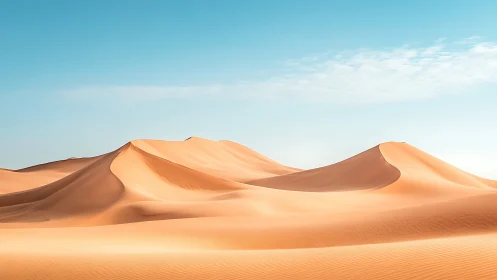 Sunlit desert dunes under clear cyan midday sky.