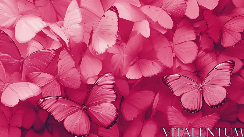 Monochromatic magenta butterflies in dense overlapping swarm