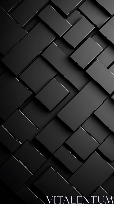 Layered black rectangles create sleek geometric depth.