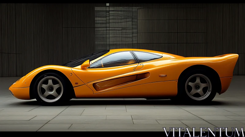 Side-elevational study of low-slung orange supercar with sculpted aero body