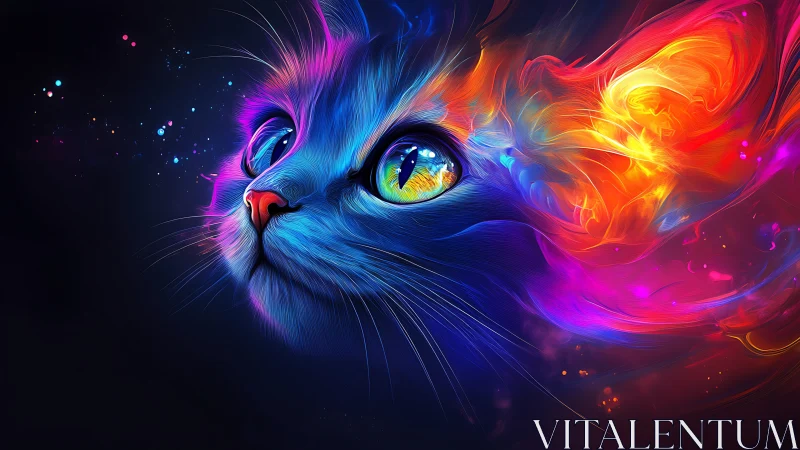 Iridescent Feline Portrait with Chromatic Energy Waves