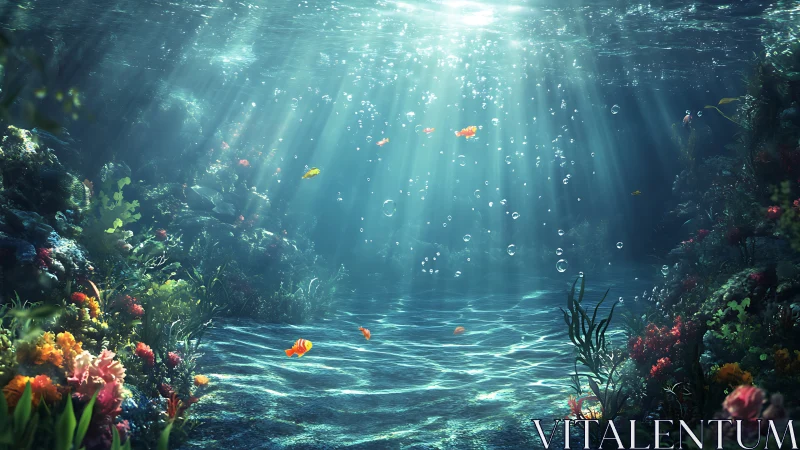 Sunlit underwater garden shimmers with coral and gentle fish