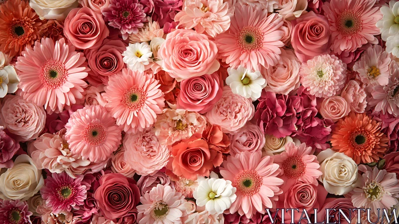 Blooming Garden of Pink and Red Flowers.