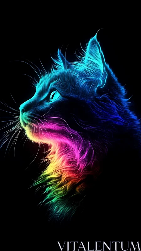 Neon Luminescence: Digital Cat Profile Against Black.