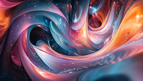 Swirling abstract light ribbons in vivid cosmic colors.
