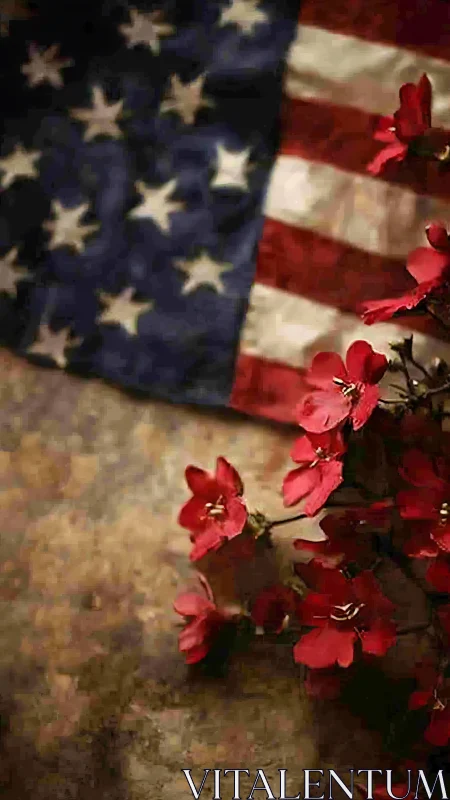 American Flag with Red Petals: Patriotic Floral Memorial Composition