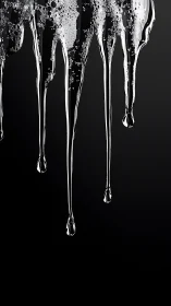 Chrome liquid drips descend over deep black gradient background.