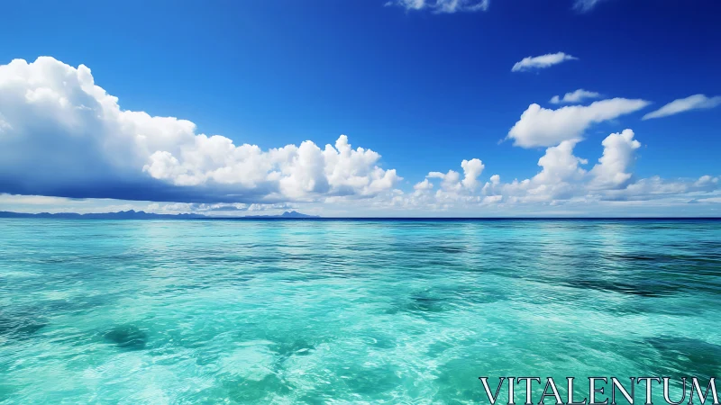 Turquoise tropical sea meets distant islands under clouds